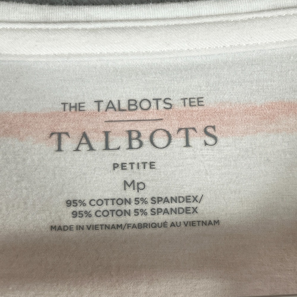 Talbots Womens MP Striped Crewneck Tee Pink Orange Cotton Stretch Top - Picture 2 of 4